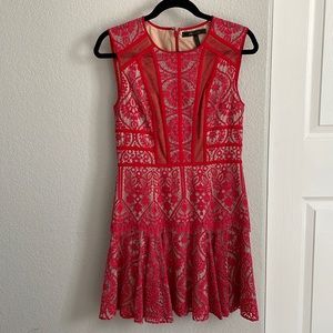 BCBGMAXAZRIA Red Lace Mini Dress Size 2